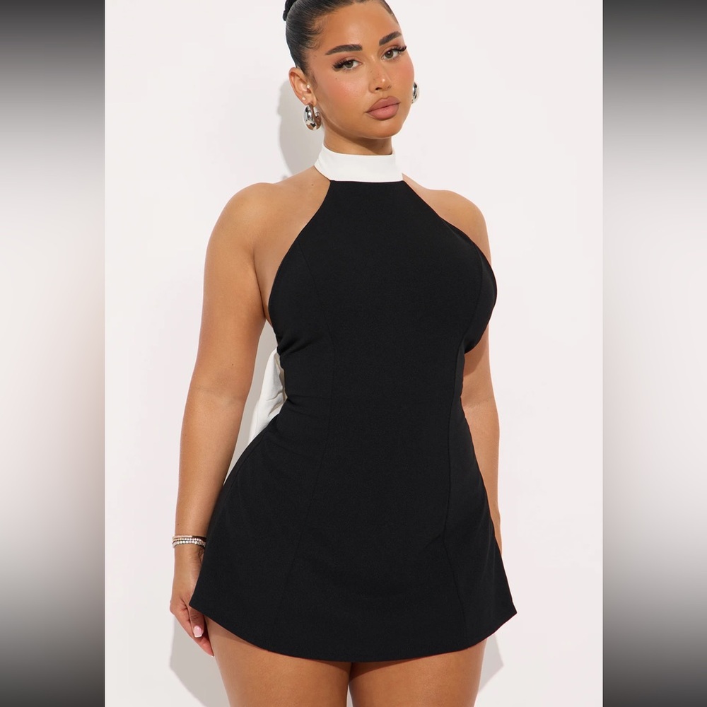 Fashion Nova Black and White Halter Jumpsuit